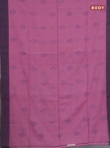 Bengal soft cotton saree pastel pink and navy blue with butta weaves and simple border