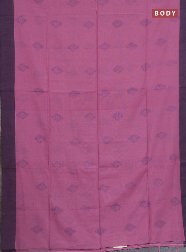 Bengal soft cotton saree pastel pink and navy blue with butta weaves and simple border