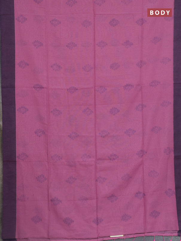 Bengal soft cotton saree pastel pink and navy blue with butta weaves and simple border