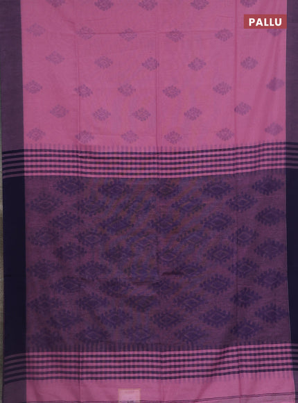 Bengal soft cotton saree pastel pink and navy blue with butta weaves and simple border
