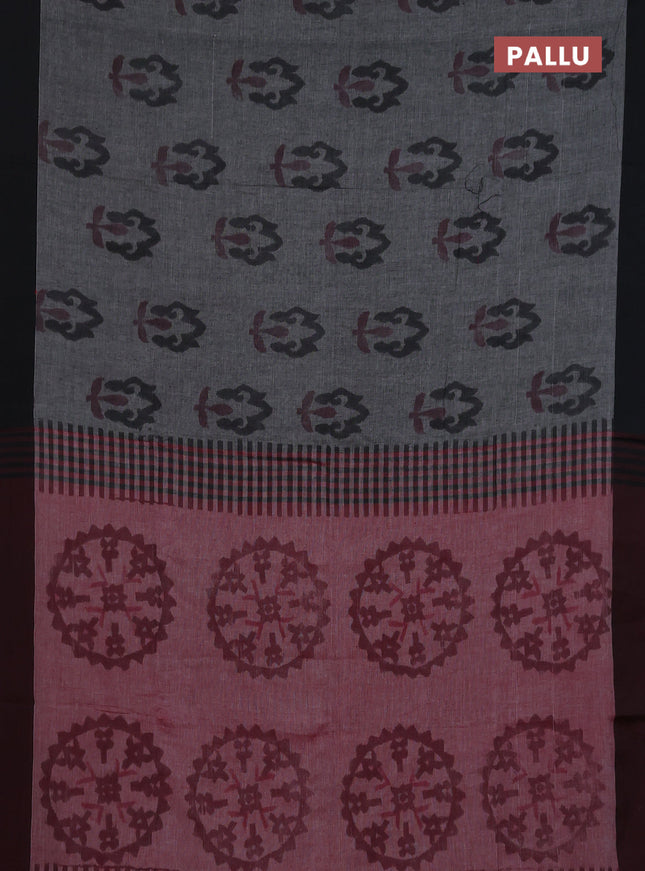Bengal soft cotton saree grey and maroon with allover weaves and simple border