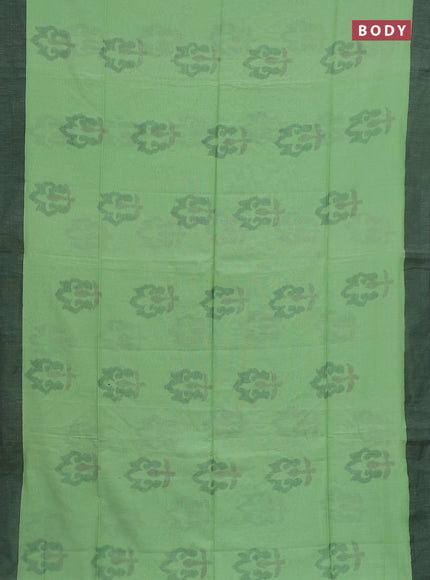 Bengal soft cotton saree pista green and black with allover weaves and simple border