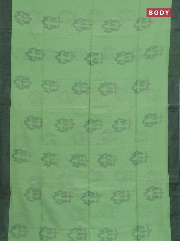 Bengal soft cotton saree pista green and black with allover weaves and simple border