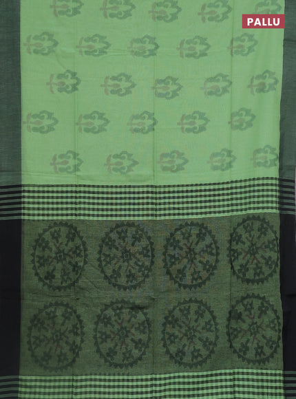 Bengal soft cotton saree pista green and black with allover weaves and simple border