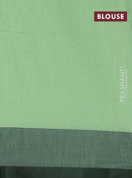 Bengal soft cotton saree pista green and black with allover weaves and simple border