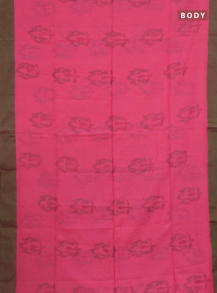 Bengal soft cotton saree candy pink and green with allover weaves and simple border