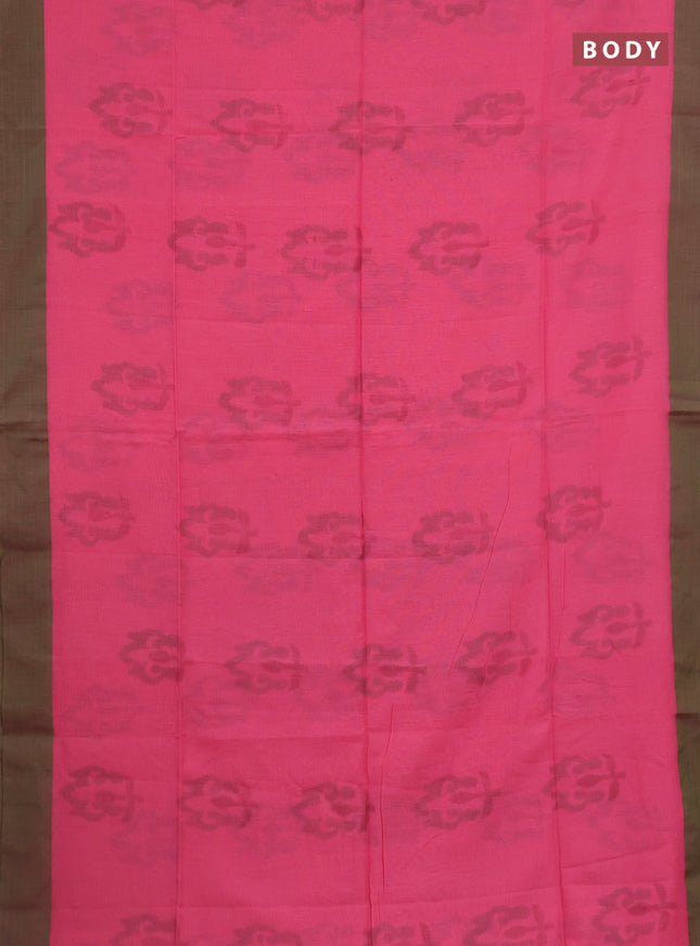 Bengal soft cotton saree candy pink and green with allover weaves and simple border