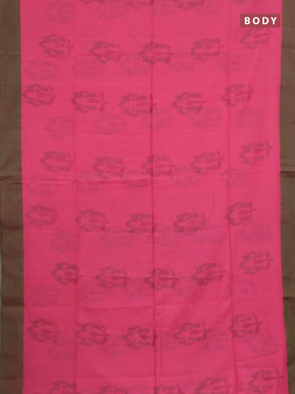 Bengal soft cotton saree candy pink and green with allover weaves and simple border