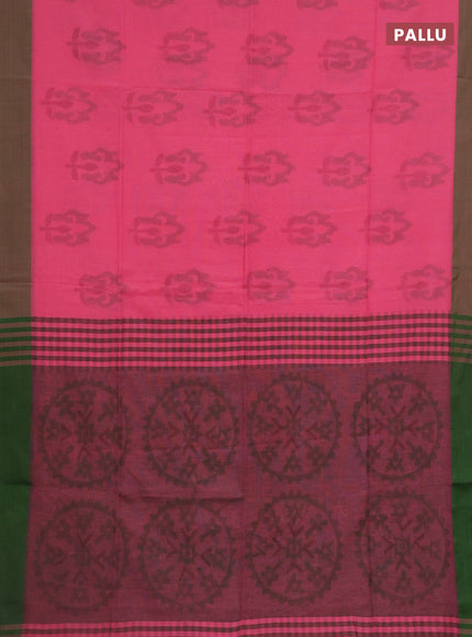 Bengal soft cotton saree candy pink and green with allover weaves and simple border