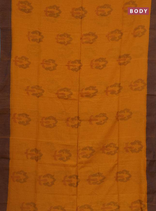 Bengal soft cotton saree yellow and navy blue with allover weaves and simple border