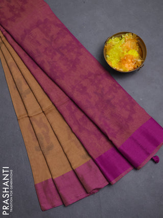 Bengal soft cotton saree sandal and purple with allover weaves and simple border