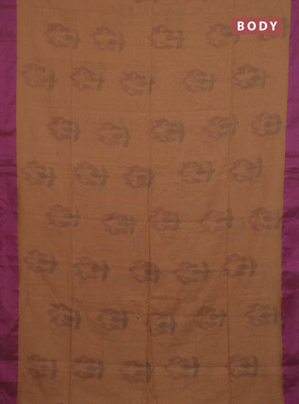Bengal soft cotton saree sandal and purple with allover weaves and simple border