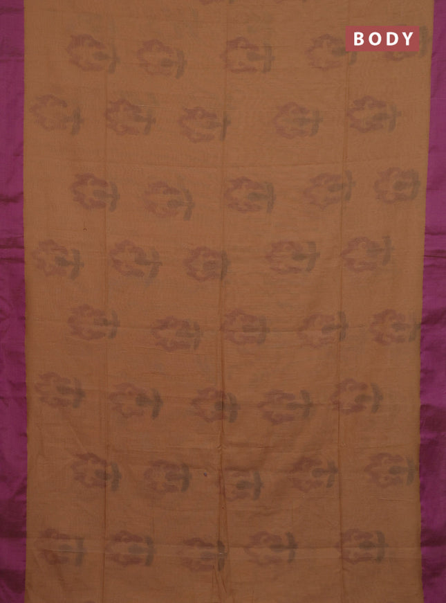 Bengal soft cotton saree sandal and purple with allover weaves and simple border