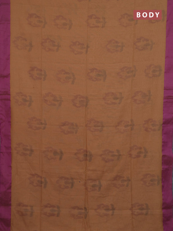 Bengal soft cotton saree sandal and purple with allover weaves and simple border