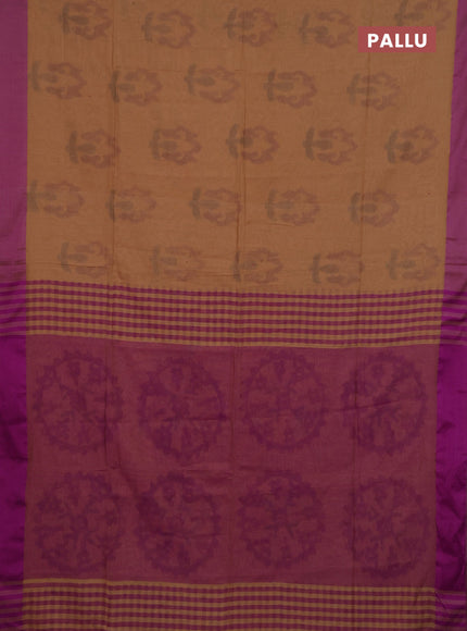 Bengal soft cotton saree sandal and purple with allover weaves and simple border