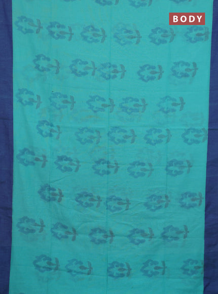 Bengal soft cotton saree teal blue and blue with allover weaves and simple border