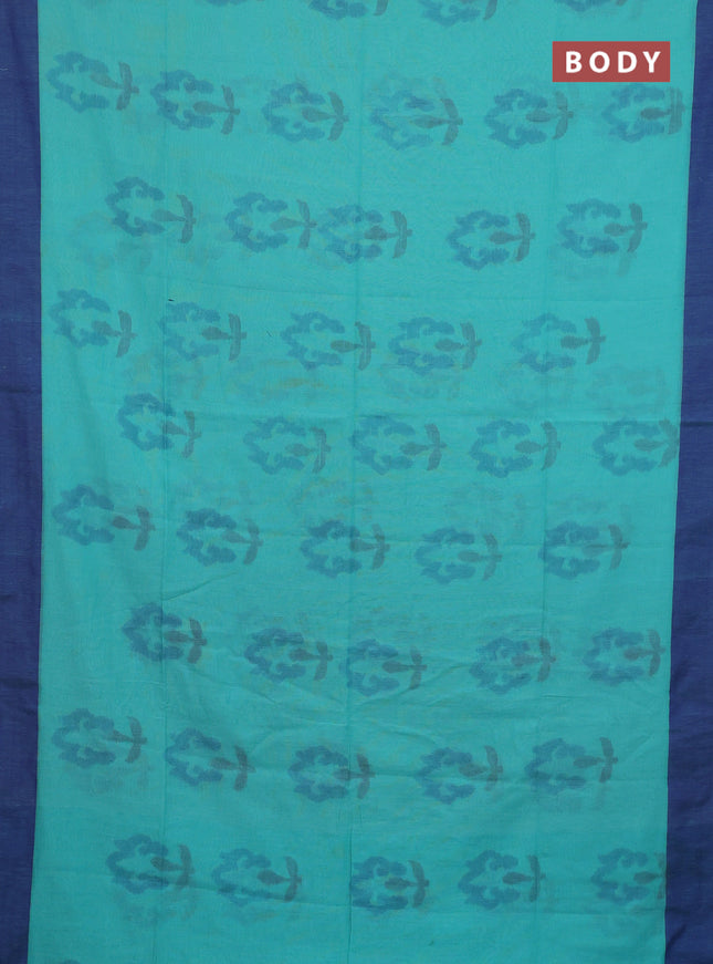 Bengal soft cotton saree teal blue and blue with allover weaves and simple border