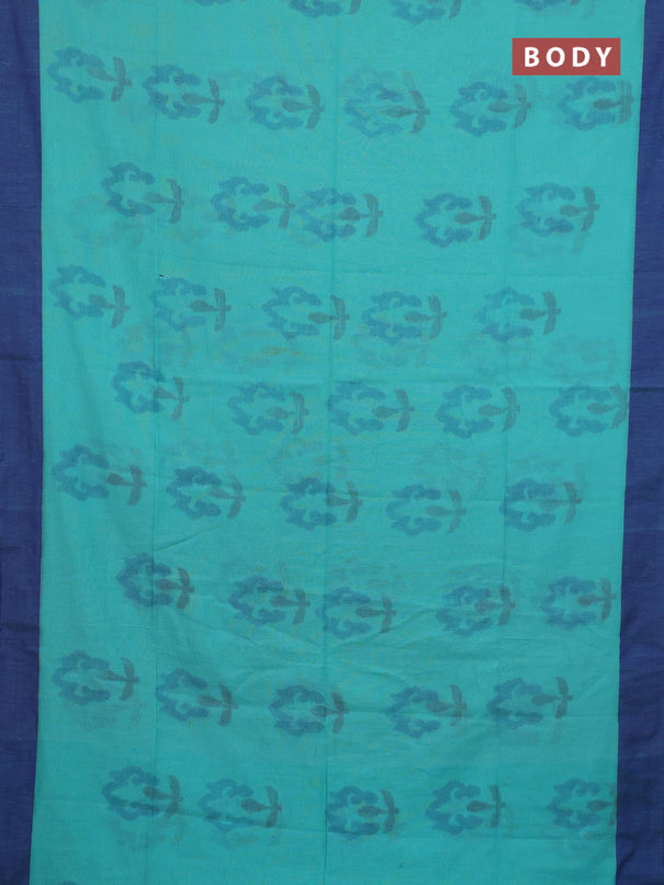 Bengal soft cotton saree teal blue and blue with allover weaves and simple border