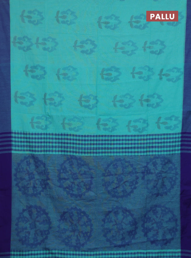 Bengal soft cotton saree teal blue and blue with allover weaves and simple border