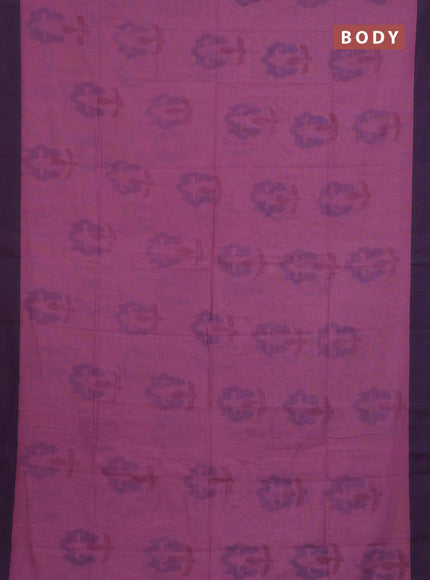 Bengal soft cotton saree pastel pink and navy blue with allover weaves and simple border