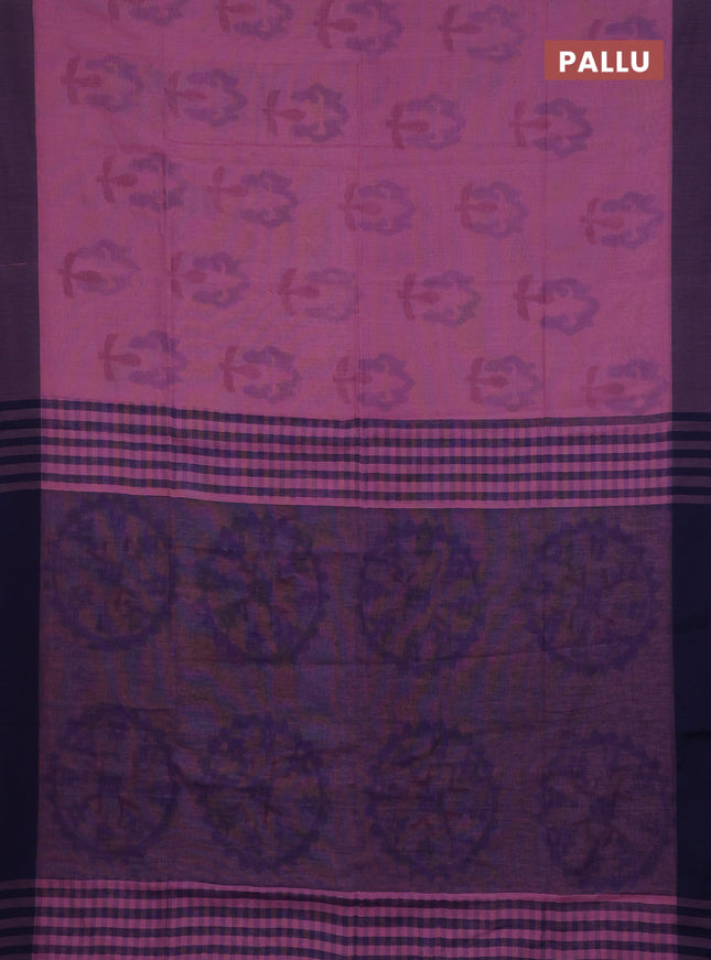 Bengal soft cotton saree pastel pink and navy blue with allover weaves and simple border