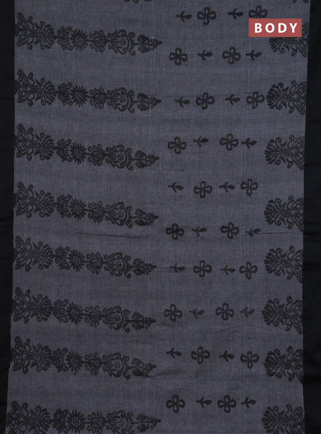 Bengal soft cotton saree grey and maroon with allover weaves and simple border