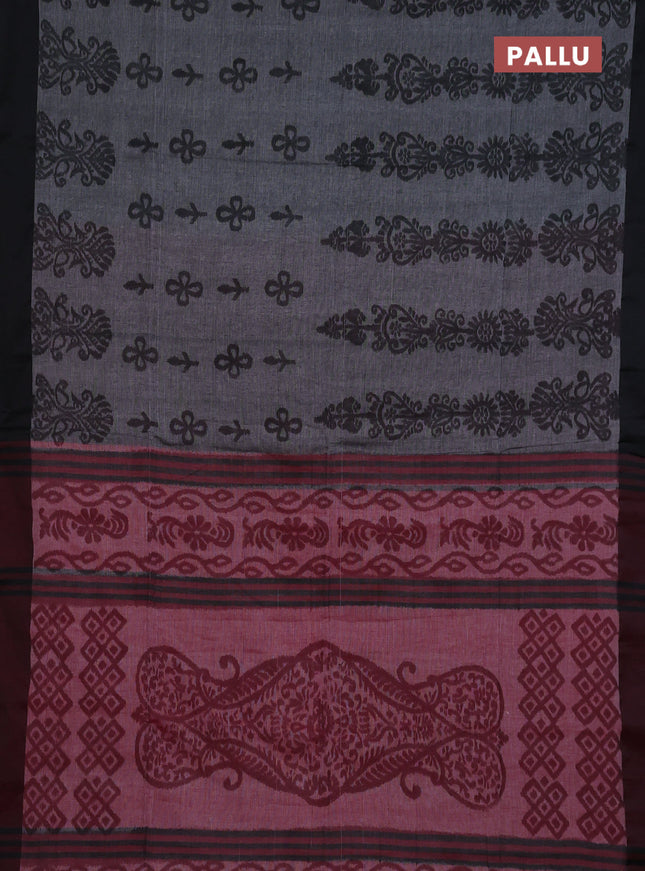 Bengal soft cotton saree grey and maroon with allover weaves and simple border