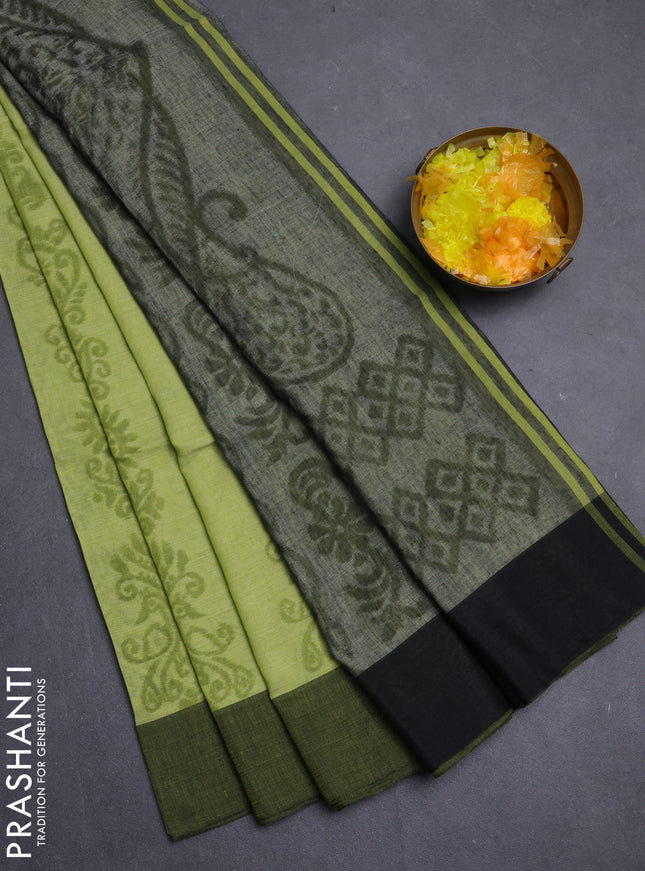 Bengal soft cotton saree light green and grey with allover weaves and simple border