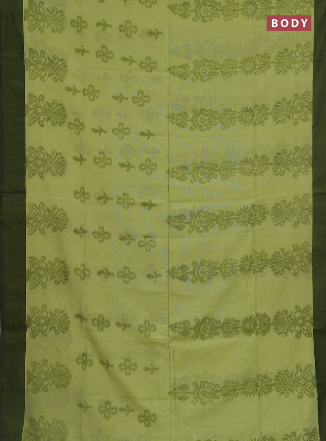 Bengal soft cotton saree light green and grey with allover weaves and simple border