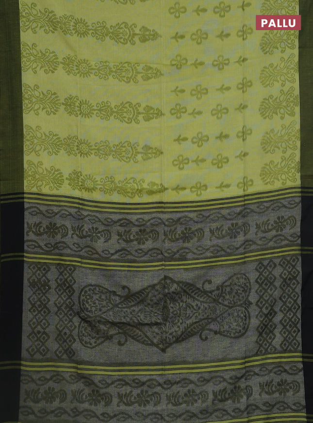Bengal soft cotton saree light green and grey with allover weaves and simple border