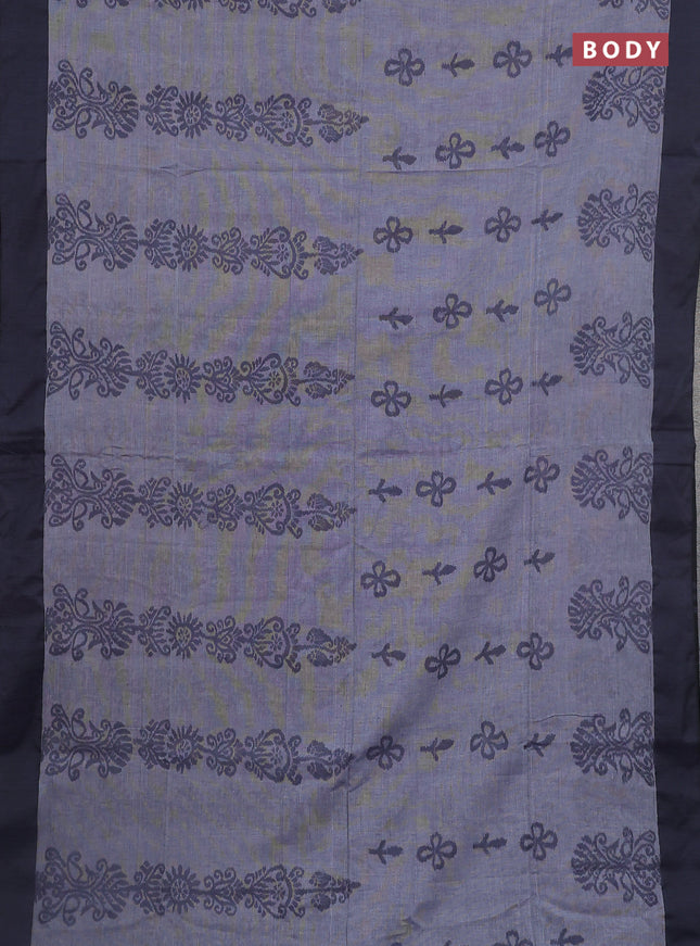 Bengal soft cotton saree greyish blue and grey with allover weaves and simple border