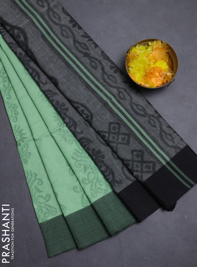 Bengal soft cotton saree pista green and grey with allover weaves and simple border