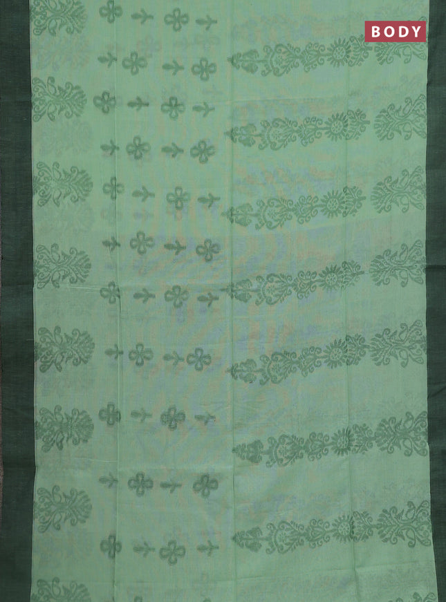 Bengal soft cotton saree pista green and grey with allover weaves and simple border