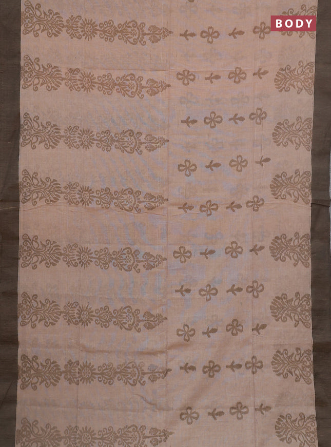 Bengal soft cotton saree sandal and grey with allover weaves and simple border