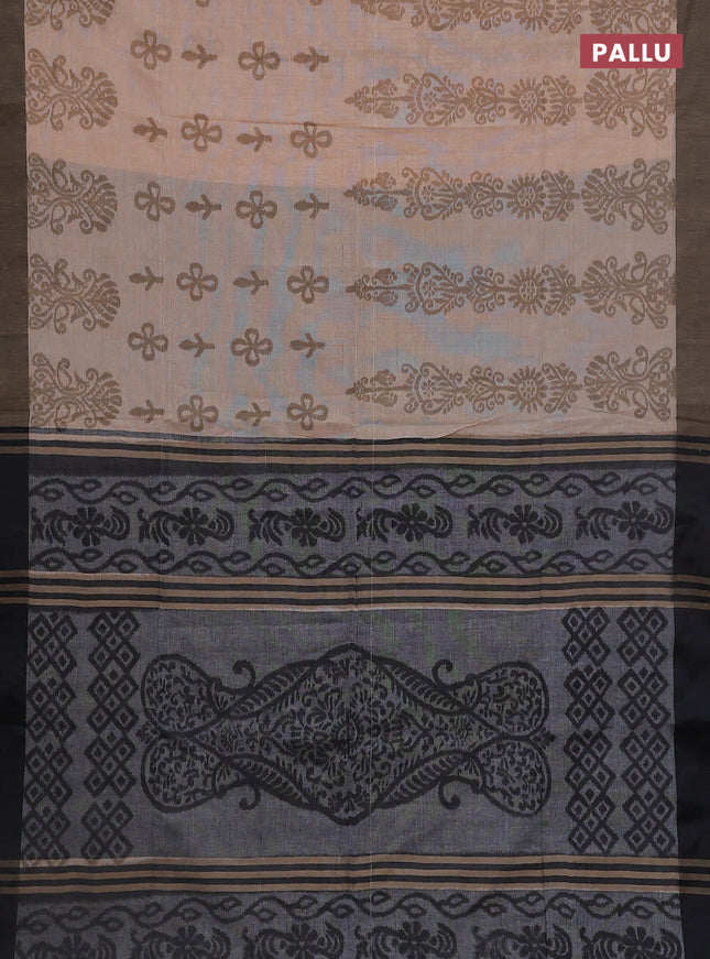 Bengal soft cotton saree sandal and grey with allover weaves and simple border