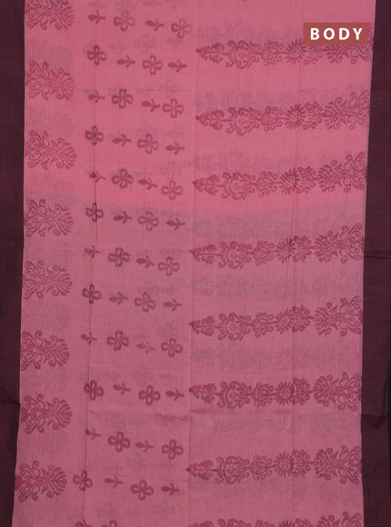 Bengal soft cotton saree pink and green with allover weaves and simple border