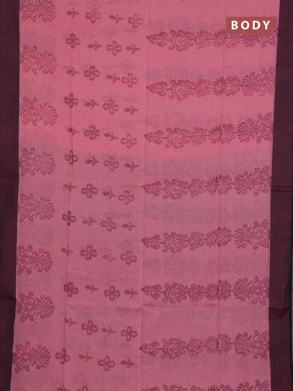 Bengal soft cotton saree pink and green with allover weaves and simple border