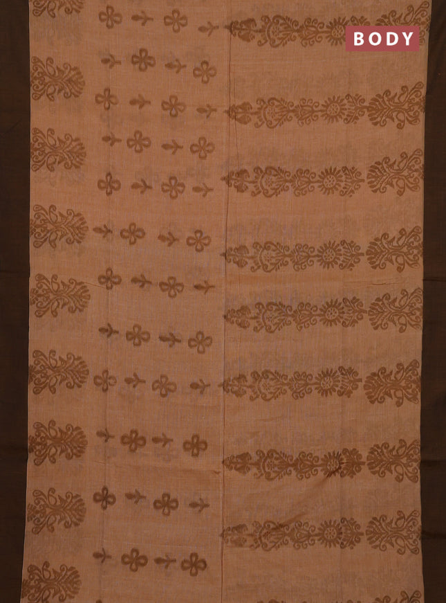 Bengal soft cotton saree dark mustard and grey with allover weaves and simple border