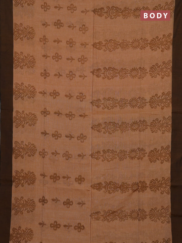 Bengal soft cotton saree dark mustard and grey with allover weaves and simple border