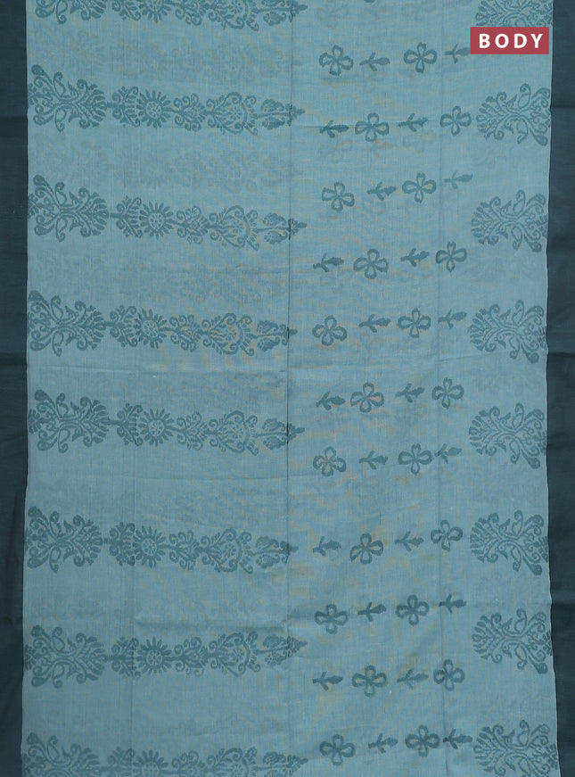 Bengal soft cotton saree pastel green and grey with allover weaves and simple border