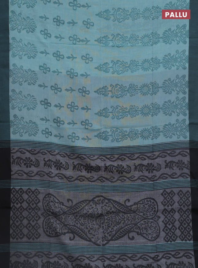 Bengal soft cotton saree pastel green and grey with allover weaves and simple border