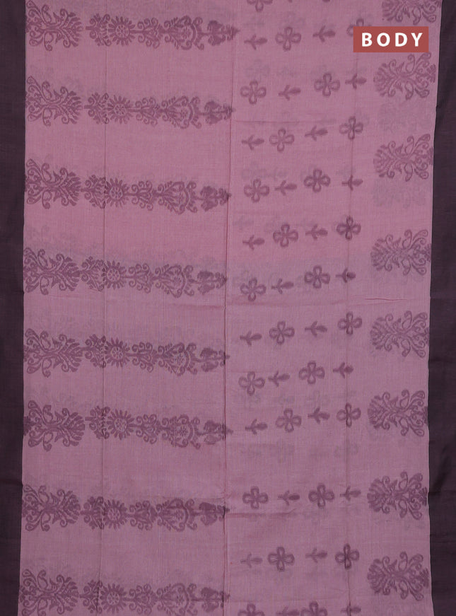 Bengal soft cotton saree pastel pink and navy blue with allover weaves and simple border