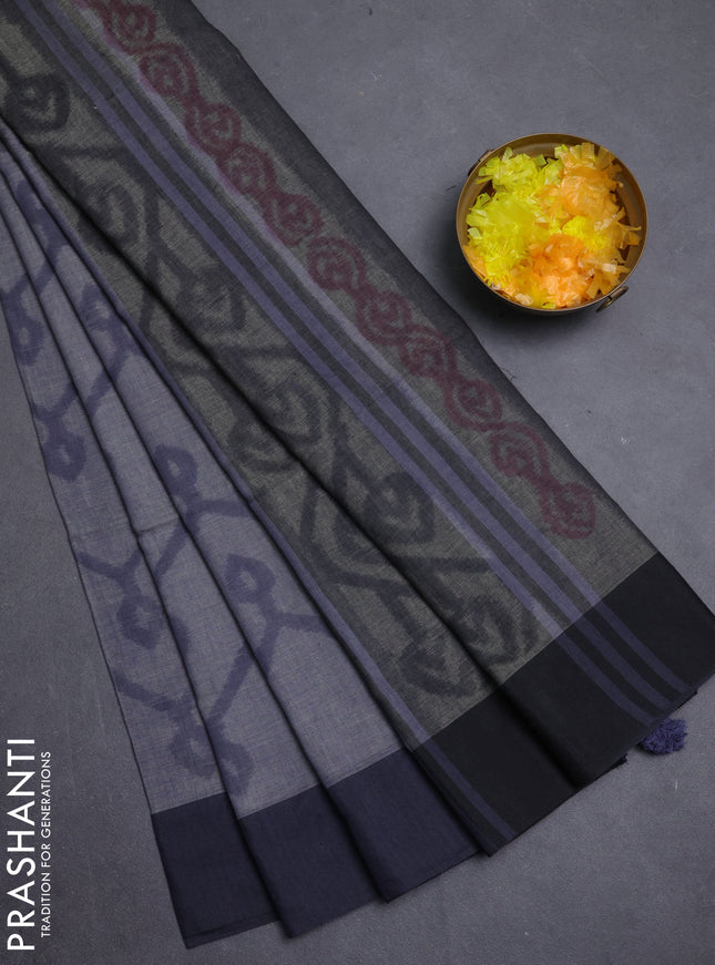 Bengal soft cotton saree greyish blue and black with allover weaves and simple border