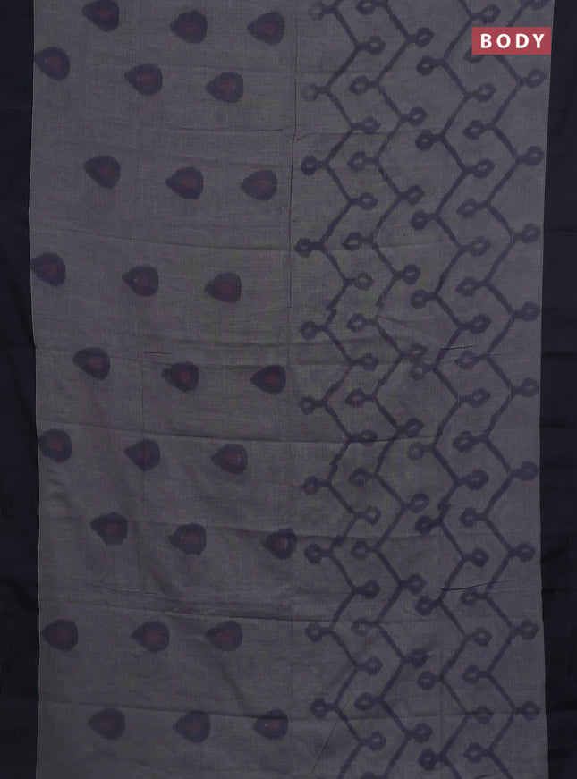 Bengal soft cotton saree greyish blue and black with allover weaves and simple border