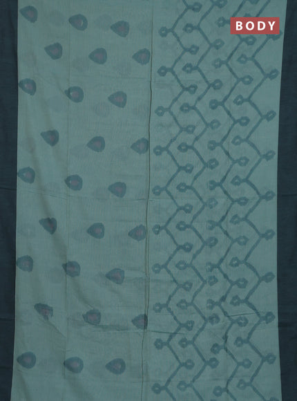 Bengal soft cotton saree pastel green and black with allover weaves and simple border
