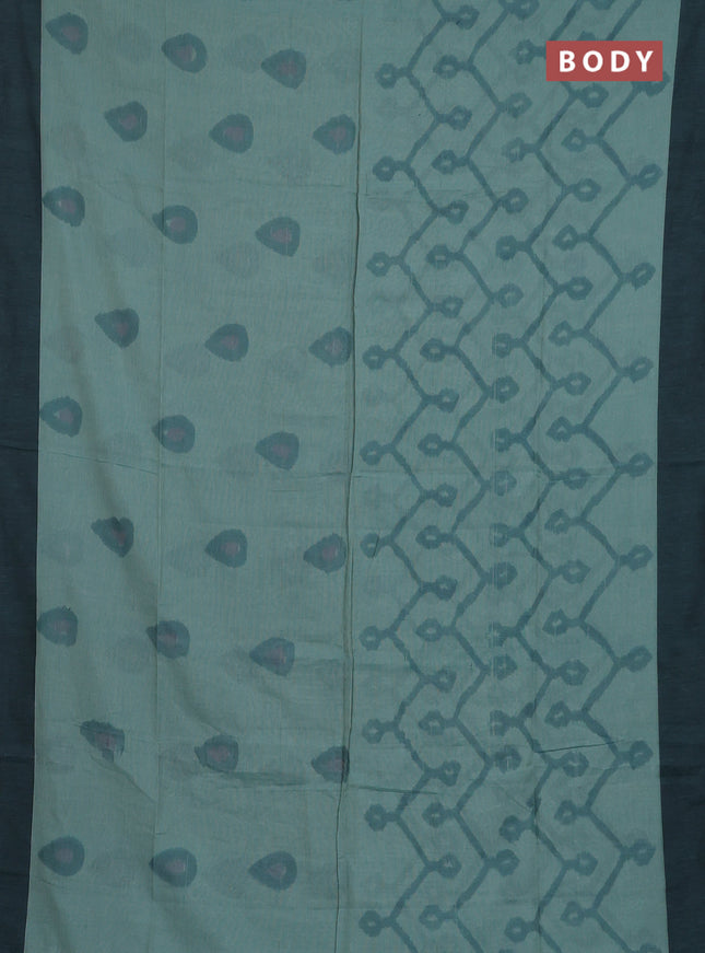 Bengal soft cotton saree pastel green and black with allover weaves and simple border