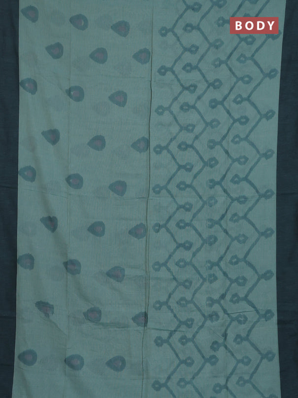 Bengal soft cotton saree pastel green and black with allover weaves and simple border