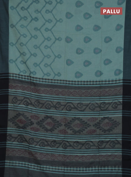 Bengal soft cotton saree pastel green and black with allover weaves and simple border