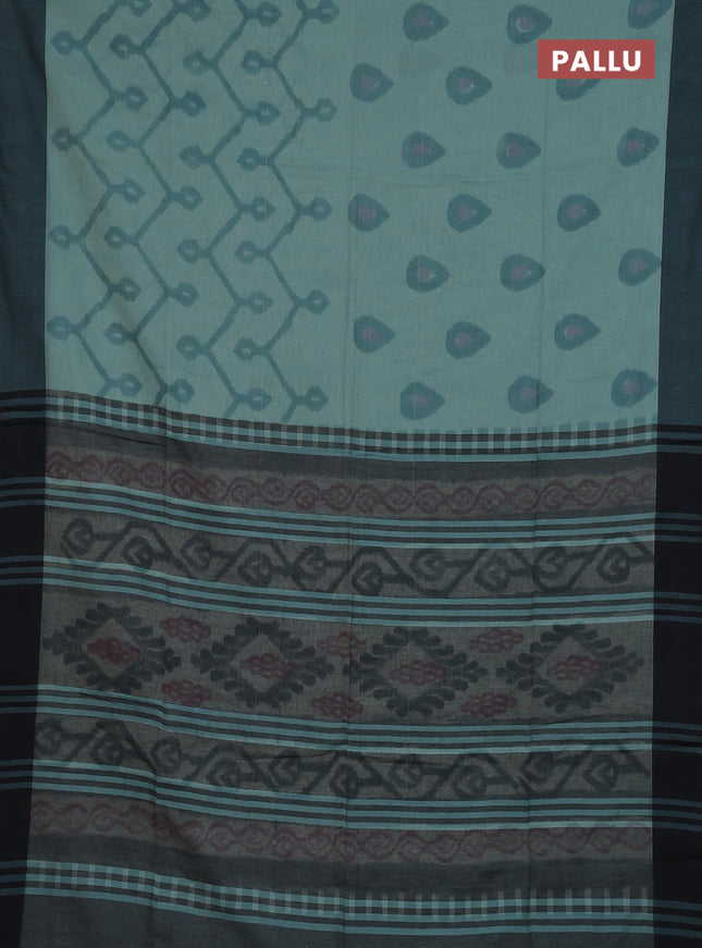 Bengal soft cotton saree pastel green and black with allover weaves and simple border