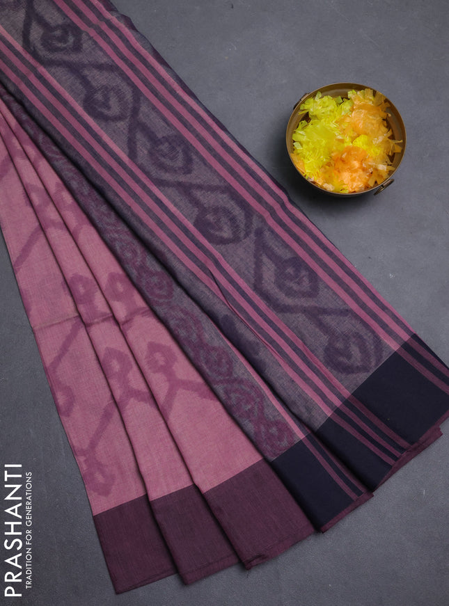 Bengal soft cotton saree pastel pink and blue with allover weaves and simple border